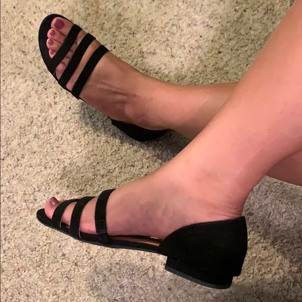 Black Triple Strap Flats